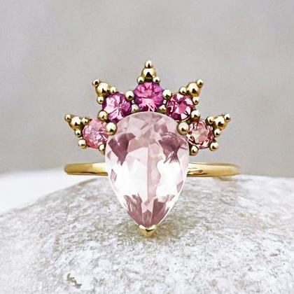 Statement solid gold ring with pink..