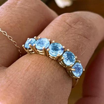 Solid Gold Engagement Ring With Blue Topaz,..