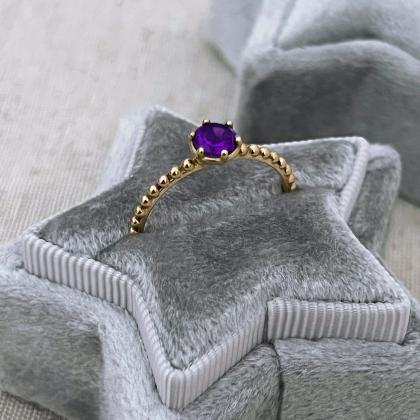Engagement Amethyst Ring, Solitaire Ring, 9k Gold,..