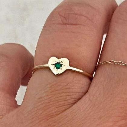18k Solid Gold Engagement Heart Ring, Birthstone..