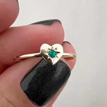 18k Solid Gold Engagement Heart Ring, Birthstone..