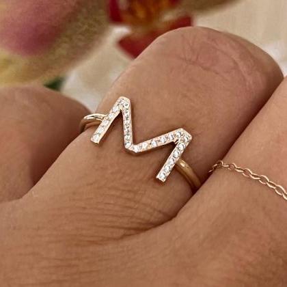 Letter Diamond Ring, 9k Gold, 18k Gold, Custom..