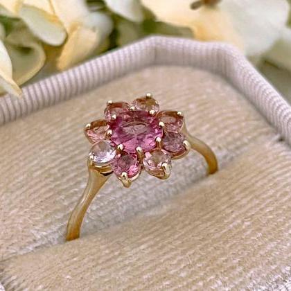 Solid Gold Floral Shape Garnet Engagement Ring,..