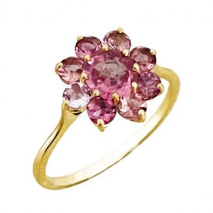 Solid Gold Floral Shape Garnet Engagement Ring,..