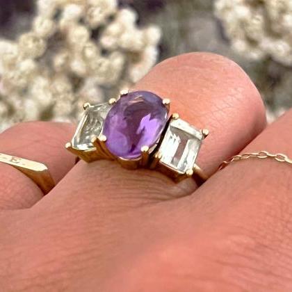 Amethyst solid gold engagement rin..