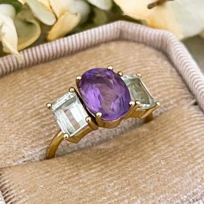  Amethyst solid gold engagement rin..
