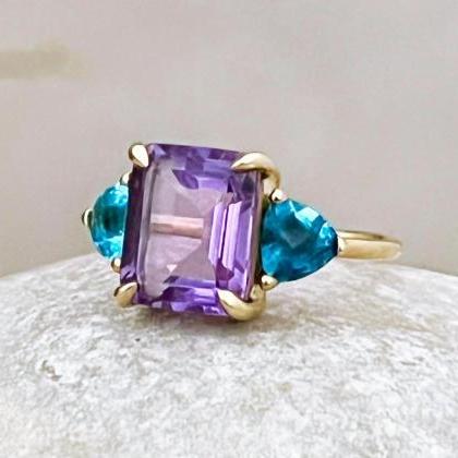  Amethyst solid gold statement ring..