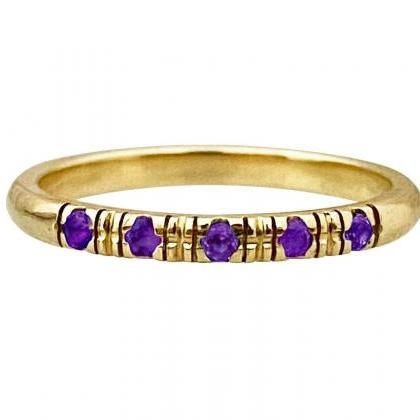 Solid Gold Wedding Band With Amethyst, Purple..