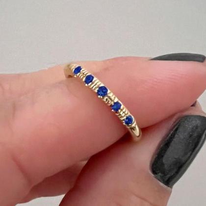 Solid Gold Wedding Band With Natural Sapphire,..