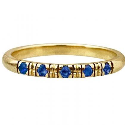 Solid Gold Wedding Band With Natural Sapphire,..