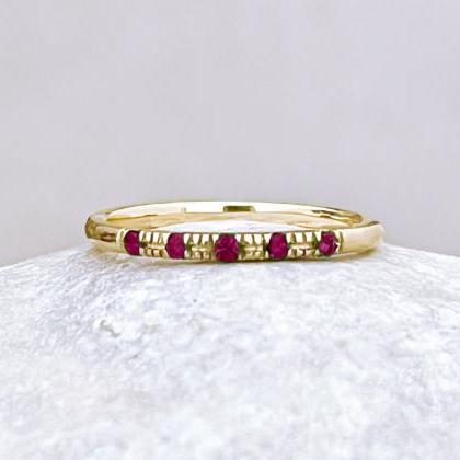 Wedding Solid Gold Band With Ruby Stones, 18k..