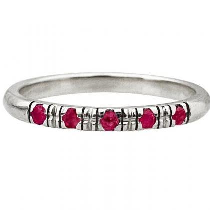 Wedding Solid Gold Band With Ruby Stones, 18k..