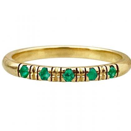 Solid Gold Natural Emerald Wedding Band, Green..