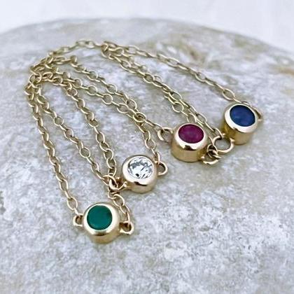 Solid Gold Chain Ring With Natural Gemstone,..