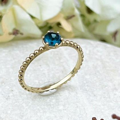 London Blue Topaz Gold Statement Solitaire Ring,..