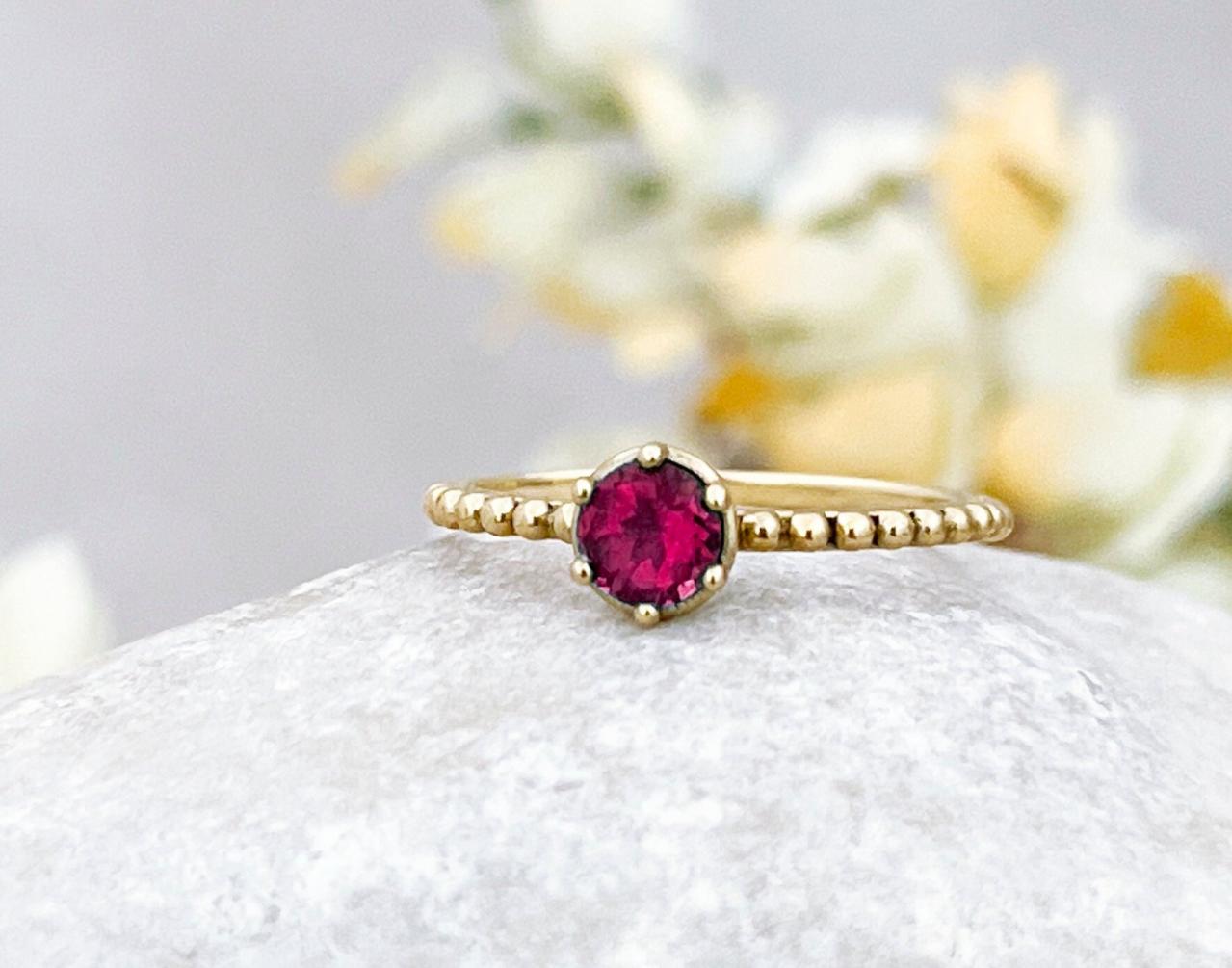 Natural Ruby Solid Gold Engagement Solitaire Ring, Delicate Gemstone Statement Ring, 18k Dainty Stackable Promise Ring