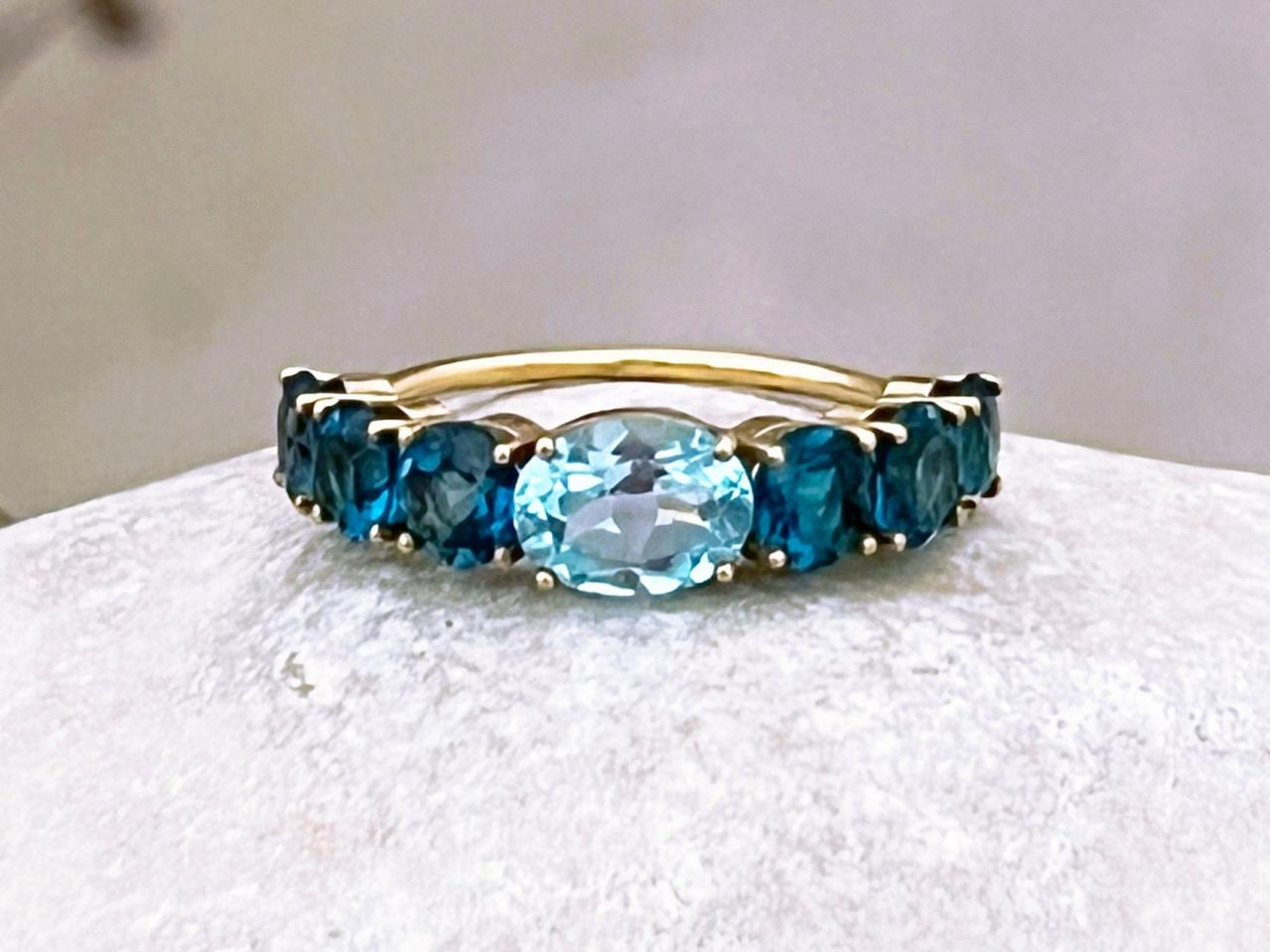  Blue topaz band ring, 9k gold or 18k gold, wedding ring, anniversary ring, engagement ring, gemstone ring