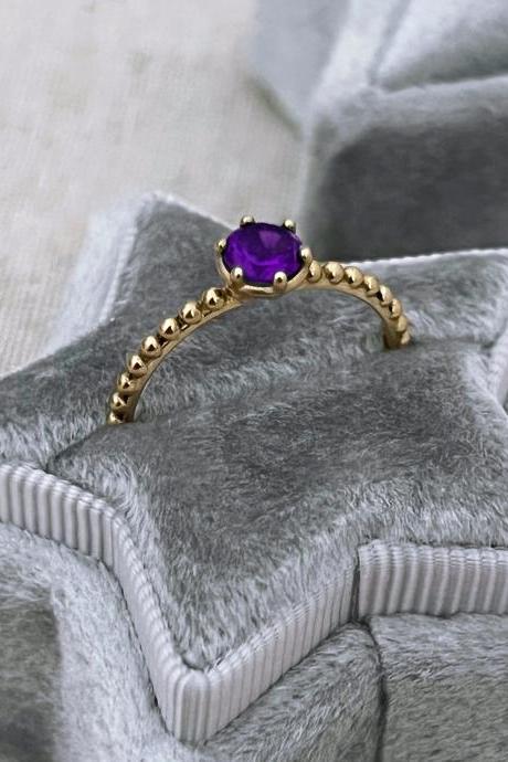 Engagement Amethyst Ring, Solitaire Ring, 9k Gold, 18k Gold, Gemstone Ring, Wedding Ring, Anniversary Ring, Women Gift, Birthday Gift