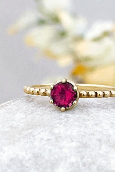 Natural ruby solid gold engagement solitaire ring, Delicate gemstone statement ring, 18k dainty stackable promise ring