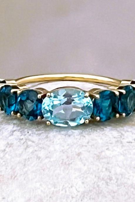 Blue Topaz Band Ring, 9k Gold Or 18k Gold, Wedding Ring, Anniversary Ring, Engagement Ring, Gemstone Ring